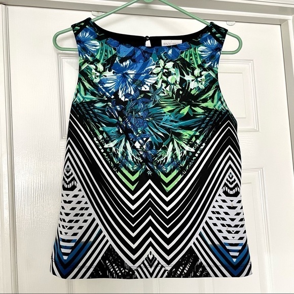 𝅺bisou Bisou Michele Bohbot Sleeveless Top Flowers and Geometric Smart Casual - Picture 1 of 5